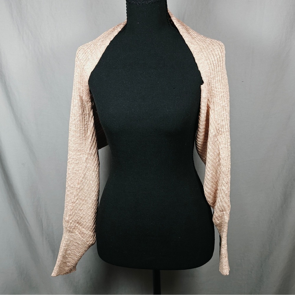 Promesa‎ Gold Metallic Knit Shrug Bolero Long Sleeve Cropped Sweater Small NWT